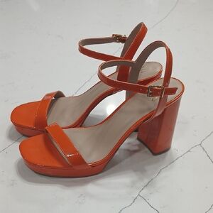 Mix No. 6, Women's Orange Block Heel Sandals, Gentle Used, Sz 11